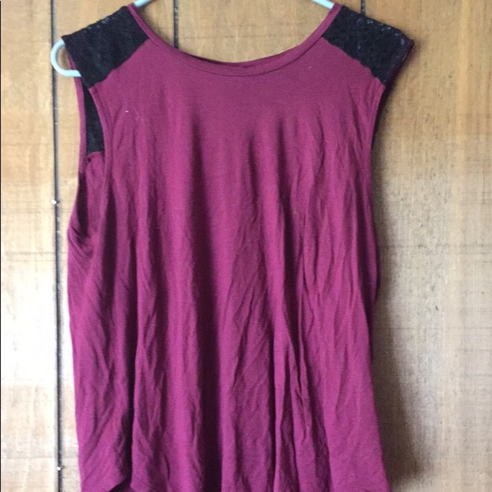 Red tank top with black lace detailing